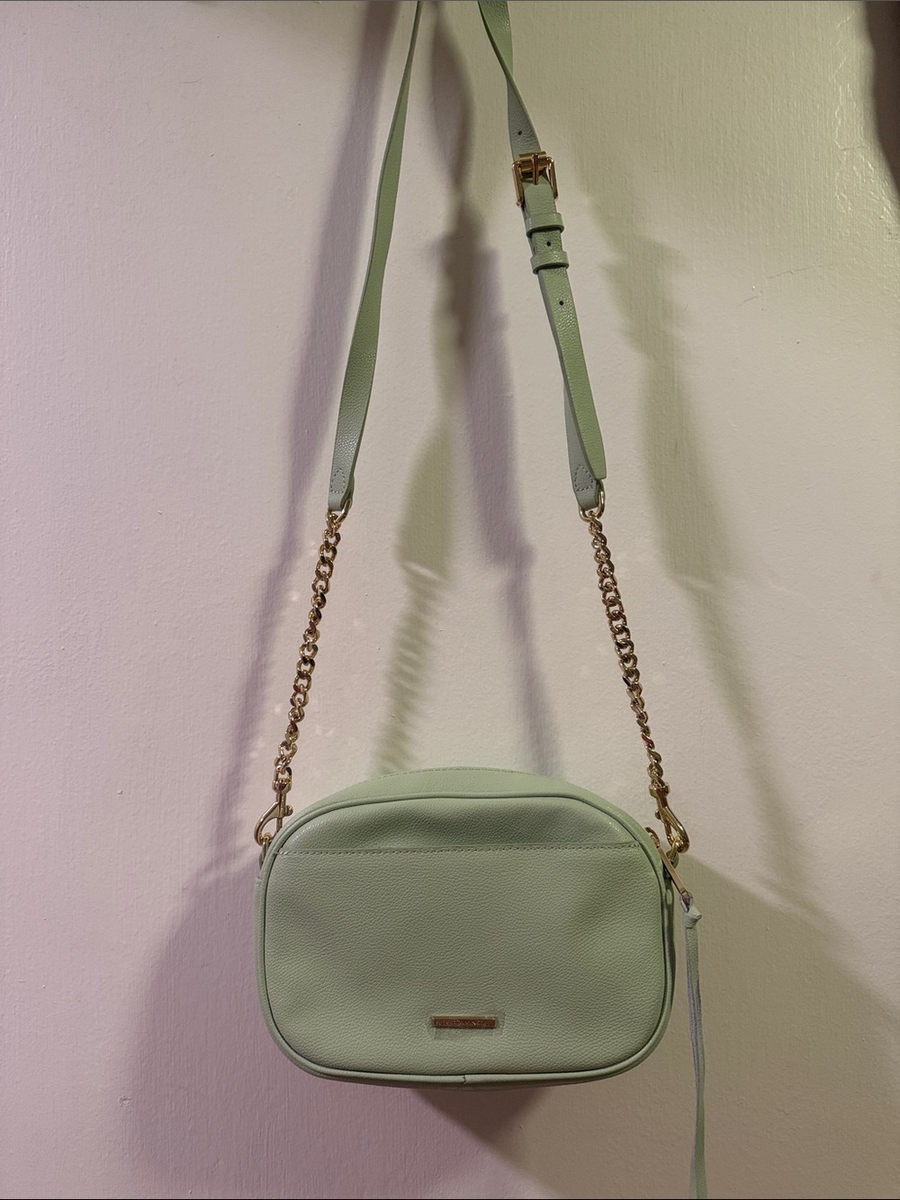 Rebecca Minkoff Mint Crossbody Camera Bag with Gold Chain Strap